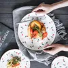 Plates Rose Painting Ceramics Plate Breakfast Cake Pan Fruit Salad Main Course Lovely Cooking Dish Kitchen Tableware Suit