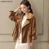 Women's Leather Forextolux 2023 Spring Vintage Women Faux Jacket Biker Coat Double Breasted PU Lady High Street Artificial &