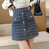 Skirts Blue Striped Autumn Woolen Women High Waist Korean Shorts Skirt Bodycorn Casual Mini Elegant Office Lady Vintage