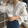 Kvinnor Blusar Solid White Summer Crop Top Women V Neck High midje Casual Holiday Tank Longeple's Loose Fit Chic Tops 2023