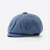 Bérets printemps et automne Denim lavage chapeau octogonal hommes femmes Style britannique casquette en papier hommes femme béret 55-59cmbérets Oliv22