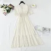 Partykleider 2023 Sommerkleid für Frauen Bürodame Kurzarm elastische Taille Polka Dot Print Vintage Elegant Chiffon lang