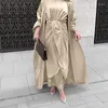 Ropa étnica Satén 3 piezas Conjuntos a juego Conjuntos musulmanes Moda Mujeres Abayas abiertas Kimono Cardigan Vestido interior largo Abrigo Falda Islámica Dubai