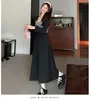 Casual Dresses Autumn Fashion Elegant Party Long Sleeve Elastic midja Bodycon Dress Women Loose Stripe Patchwork Black Vestidos