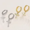 Boucles d'oreilles créoles 18k or croix hypoallergénique Dainty Zircon suspendu Dangle argent Religion pendentif bijoux pour femmes hommes