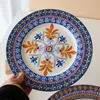 Plates Ceramic Bohemian Print Orange And Blue Florets Exotic Style Big Plate