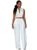 Women's Jumpsuits & Rompers Formal Jumpsuit Wide Leg Pant Women Office Solid Color Sleeveless Belt Shirt Basic V Neck Single Breasted WorkWo