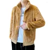 Męska kurtka zimowa kardigan lapel puszysty rozmyty płaszcz polarowy faux futra ciepła swobodna bluza