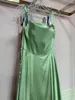 Party Dresses Sexy Mint Long Summer Prom Silk High Slit Straps Sleeveless Soft Satin Women Gown Backless