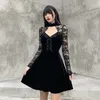 Casual Dresses 2023 Sexig Lace Patchwork Long Sleeve Club Mini Dress A-Line Y2k Front Hollow Out Neck Vintage Party Punk Gothic