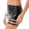 Skirts Womens Patent Leather Mini Skirt Metal Buckle Decor Cut Out Pencil Pole Dancing Clubwear Shiny Metallic Bodycon