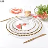 Platos Nordic Gold Bead Glass Charger Cena Plato Plateado Ensalada Decorativa Plato De Boda De Frutas