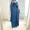 Etnik Giyim Kadınları 2 Parça Müslüman Dua Elbise Uzun Kollu Hijab Eşarp Khimar ve Etek Seti İslami Abaya Tam Uzunluk Elbise Ramazan Eid