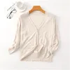 Women's Knits & Tees Korean V-neck Ice Silk Cardigans Women Summer Knitted Sweater Thin Pink White Ladies Casual Knitting Coats 2023 Cardiga