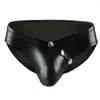 Underpants PU Leather Mens Underwear Briefs Glossy Men Button Gay Panties Penis Erotic Sexy Male Lingerie