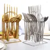 Dinnerware Sets 2023 24pcs Stainless Steel Cutlery Set Silverware Golden Cultery Tableware Vintage Knife Fork Spoons