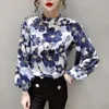 Damenblusen Frauen Retro Blumendruck Chiffon Hemd Langarm Chic Weiblich Casual Lose Blusas Femininas 2023 Frühling Herbst Dame Tops