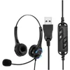 Mikrofone USB-Kabel-Computer-Headset Freihändiger binauraler Kopfhörer mit Mikrofonlautstärke und Stummschalttaste für Büro-Callcenter-Unternehmen