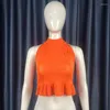 Kvinnors tankar sommar fluorescerande orange kvinnors korta topp veckade sexiga camisole väst casual ärmlösa rygglösa y2k toppar