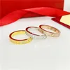 2 rader Full Diamond Silver Love Ring Men and Women Titanium Steel Rose Gold Wedding Rings for Lovers Par Smyckespresent