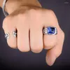 Ringos de cluster SA Silrage Blue Crystal Men's Fashion Pattern Ring Wedding for Couples Silver 925 Sterling Jewelry Marcasite