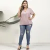 Kvinnors blusar plus size Women v Neck Short Sleeve Casual Blus 2023 Fashion Sequined Patchwork Chiffon Ladies Tunic Tops