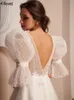 Dot Puff Manches Courtes Une Ligne Robes De Mariée Sexy Col En V Dos Ouvert Dentelle Florale Appliqued Robes De Mariée Boho Jardin Tulle Brides Deuxième Réception Robe De Soirée CL1717