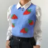 Women's Sweaters Autumn Style Fresh Strawberry Embroidered Slim Slimming Ultra-short Umbilical Wool Knitted Vest SlingWomen's