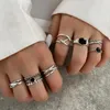 Cluster Rings 17KM Trendy Geometric Black Heart Ring For Women Men Vintage Silver Color Tassel Cross Chain Set Jewelry Party