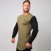 T-shirt da uomo T-shirt a maniche lunghe skinny da uomo Palestre Fitness Bodybuilding Maschile Moda casual Patchwork in cotone Tee Tops Abbigliamento estivo