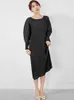 Casual Dresses Miyake Pleated Dress 2023 Spring Clothes Crewneck Loose Long Sleeve Solid Color Allt Plus Size