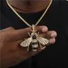 سلاسل Iced Out Bling Cz Zircon Bee Prendants Strendantes for Women Men Hip Hop Jewelry Gold Silver Color Long Chain Necklace Giftchains