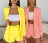 Survêtements pour femmes mode femmes ensemble couleur pure décontracté à manches longues Blazer manteau et short deux pièces