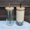 Weingläser, Einmachgläser für Trinkbecher, Bubble Tea-Glas mit Bambusdeckel, wiederverwendbare Smoothie-Edelstahl-Strohhalm-Flasche