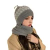 Berretti di Inverno Delle Signore Delle Donne Casual Cappelli Lavorati A Maglia Set Con La Sciarpa Paraorecchie di Protezione Dell'orecchio Antivento Spessa Caldo Con Cappuccio Beanie Caps