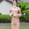 Roupas étnicas Garota Cheongsam Dressam e colarinho de pele melhorou