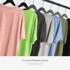 Heren t Shirts High Street Wash Retro Oversize Losse Tide T-shirt Solid Color Stitching Korte Mouw Men Mode