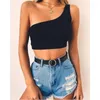 Damen-Tanks, einfarbig, tief ausgeschnitten, ärmellos, Nabel, One-Shoulder-Halter, Weste, CropTop, TankTop, Streetwear, T-Shirt für Damen