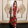 ملابس عرقية رمضان عيد المسلمين طباعة Abaya v الرقبة Vestidos العربية Maxi فستان الإسلامي الحجاب