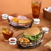 Dinnerware Sets Stainless Steel Basket Snack Potato Chips Barrel Container Tableware Frying French Fries (Black)