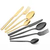 Dinnerware Sets Black Stainless Steel Set Knife Dessert Fork Tea Spoon Tableware Mirror Cutlery Kitchen Flatware Silverware