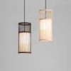 Lâmpadas pendentes de bambu de estilo japonês lustre de tecido para cozinha criativa Creative Florarium Light Restaurant Decorative Lantern