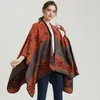 Scarves Christmas Poncho Women Faux Cashmere Scarf Shawl Dual-purpose Travel Warm Cloak Snowflake Wapiti Pattern Oversize Winter Blanket