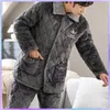 Men's Sleepwear Warm Flannel Winter Pajama Male Thick Long Sleeve Casual Pyjamas Men Coral Fleece Sleep Trouser Suits Plus SizeMen