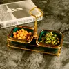 Piatti Ciotola per caramelle di frutta secca snack verde scuro in ceramica europea con supporto in metallo Piatto da dessert creativo Stoviglie per la casa