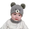 Berretti 2 pz/set Chic Cartoon Bear Super Soft Neonati Cappello Scaldacollo Autunno Inverno Neonate Ragazzi Bambini Beanie Cap Sciarpa Kit