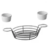 Dinnerware Sets Stainless Steel Basket Snack Potato Chips Barrel Container Tableware Frying French Fries (Black)