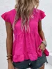 Blouses Femmes DGIRL Été Femmes T-shirt Épissage Col V Printemps Style Pure Couleur Manches Courtes À La Mode Et Élégante Petite Chemise