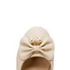 Chaussures habillées Lady Zapatos Morados de Mujer Muted Bow Perles Pompes Bout Rond Mignon 5cm Talon Carré Slip-Ons Beige Blanc Plus Taille 32-43