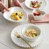 Pratos de placas puras de coração branco pérola salada de salada de sopa pratos de cerâmica cápsula de mesa de porcelana conjunta de cozinha untensiles